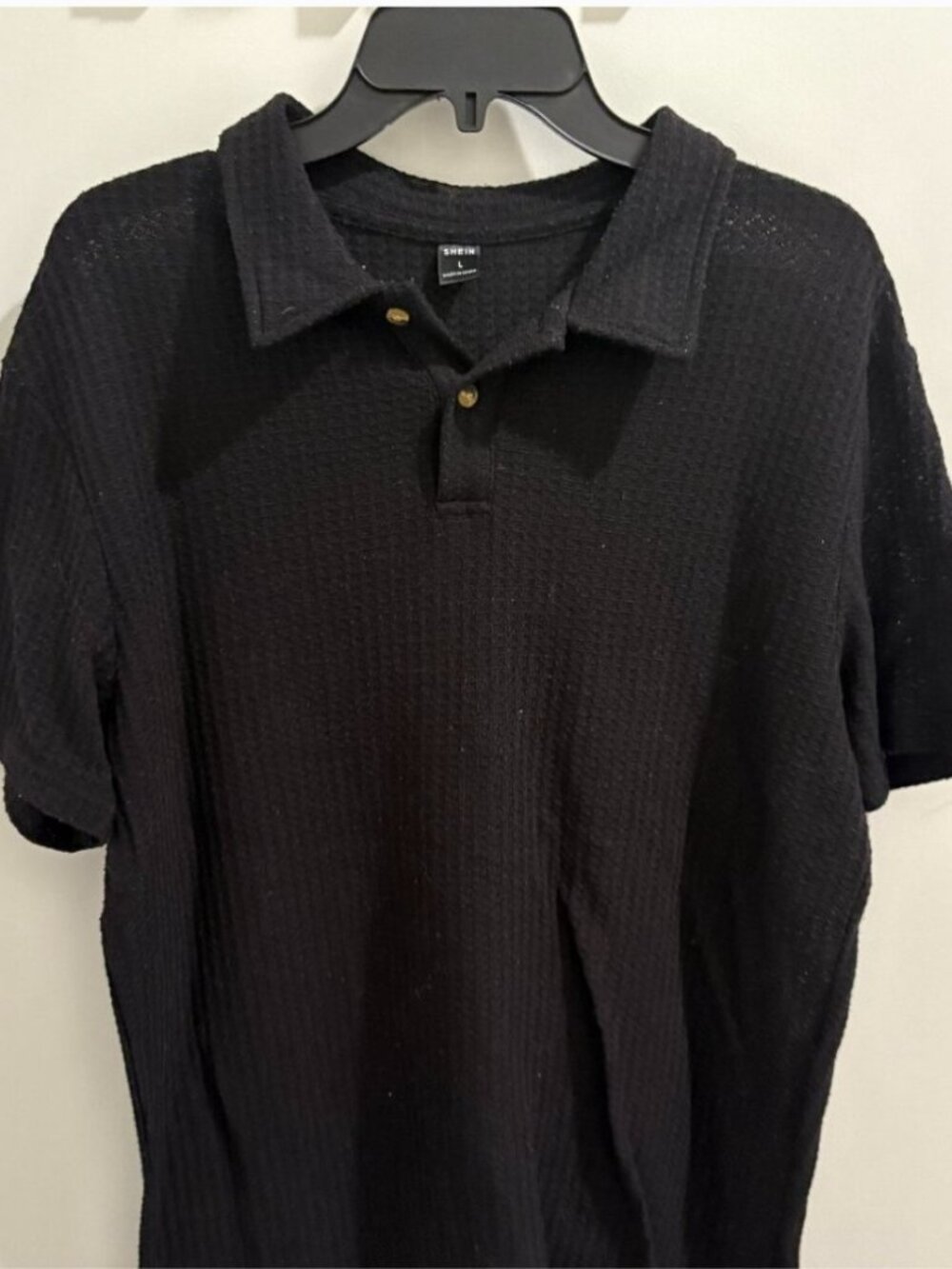 Large Black Waffle Polo